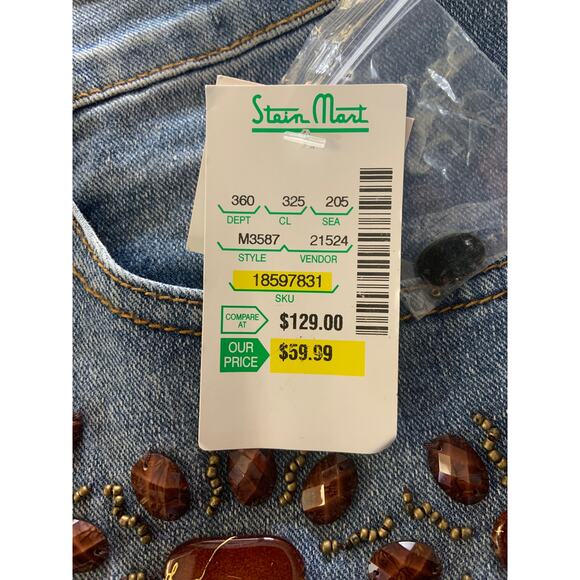 V. Cristina Capri Jeans Women’s Sz 14 Capri Gem Stones Medium Wash Stretch NEW - Picture 5 of 8